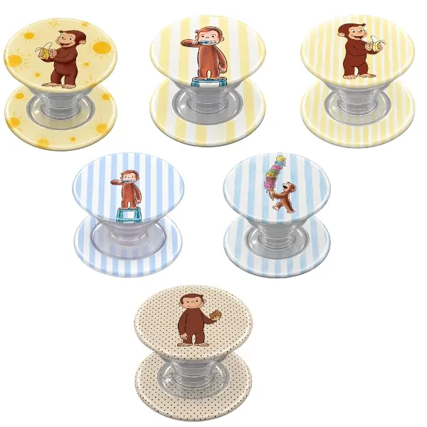 Curious George Phone Grip, Cute Cartoon Monkey Pop Grip, Playful Phone Holder, Yellow Blue Striped Phone Grip, Cute Animal Phone Accessory