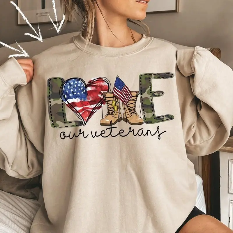 Women's Casual Pullover Top, Love Our Veterans Memorial Day Sweatshirt, Women's T-Shirt...