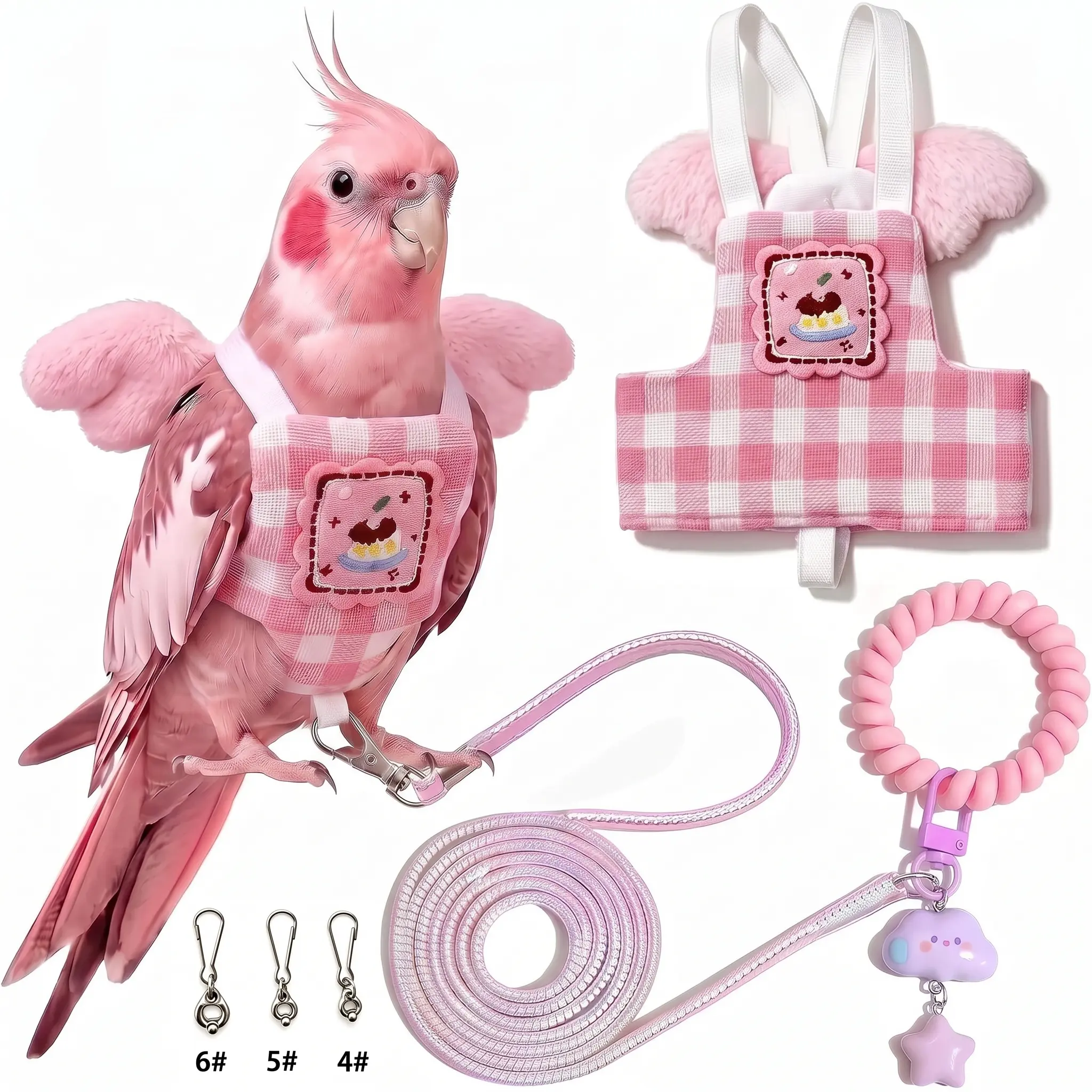 Adjustable Bird Harness and Leash Set - Escape-Proof Parrot Flight Training Vest with Elastic Anti-Bite Rope, Cute Wing Design, Breathable Fabric for Flight Safety, Fits Small-Medium Birds (Parakeet, Cockatiel, Lovebird, Budgie, Conure)