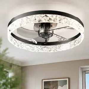 19.7" Ceiling Fan with Light Remote and APP Control, Dimmable 3-Color 6-Speed Quiet DC Motor, Black Modern Fandelier for Living Room Bedroom, Multiple Color Options, Black/White Color Options, Acrylic/Aluminium+Iron/Aluminum Material