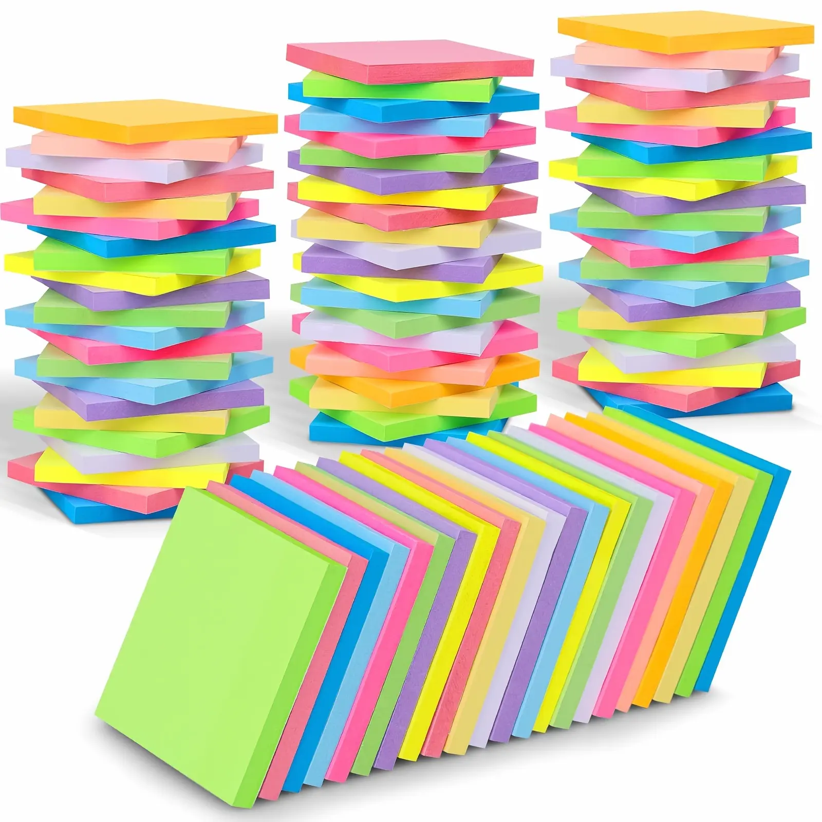 3x3 in Self-Adhesive Square Sticky Notes - 50 Sheets/Pack, 6 Packs (300pcs Total), Durable Reusable Paper, Colorful Office Stationery, Desk Accessories for Office & School Use
