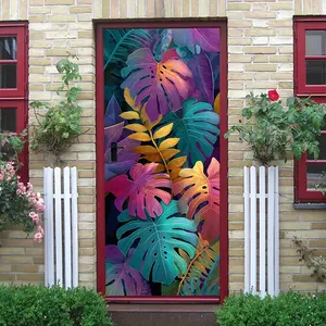 2pcs Tropical Colorful Monstera Leaf Wall Stickers Creative Home Decor Self Adhesive Removable PVC Decals for Living Room Bedroom Wall Art Decorations Home Accessories