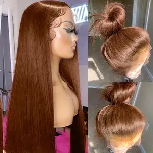 Women' Glueless Lace Front Wig 13x6 - Heat Resistant Synthetic Hair with Hairline & Hair, Reddish Brown Straight Long Wig Suitable for Skin Tones, 26 Inch