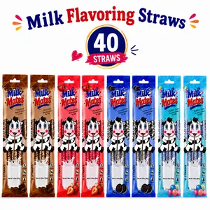Milky Mates Milk Flavoring Straws – Chocolate, Strawberry, Cookies & Cream, Bubblegum Flavored Milk Straws for Kids, 40 Straws