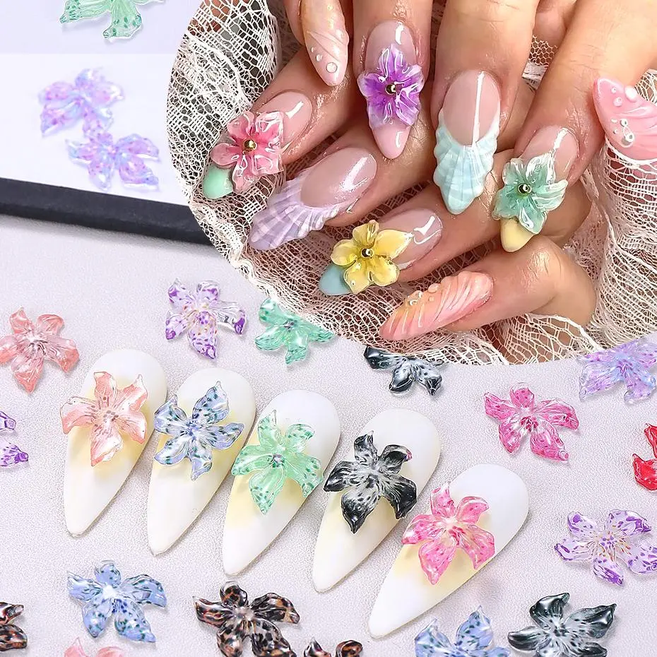 20/50/100pcs 3D Colorful Hibiscus Flower Nail Decoration Summer Carved Flowers Nail Art Charm Ornaments DIY Jewelry Accessories