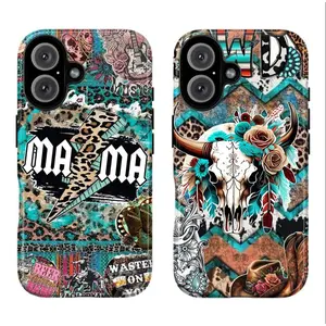 Western Rock Collage Phone Case, leopard bolt MAMA guitar rose cowboy hat turquoise bull skul retro rustic vibes baby girl baddie fashion vibes no bad vibes aesthetic gift play now, iPhone 17 16 15 14 13 12 Pro Max Plus X, Galaxy S25 S24 S23 S22 S21 Ultra