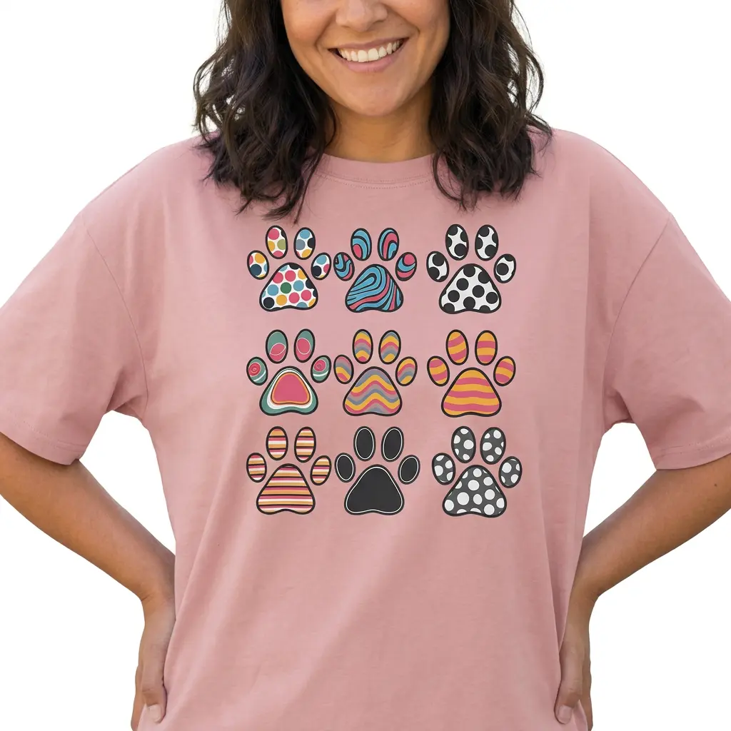 Dog Mom Shirt Women Colorful Paw Print Graphic Tee Plus Size Pet Lover Top