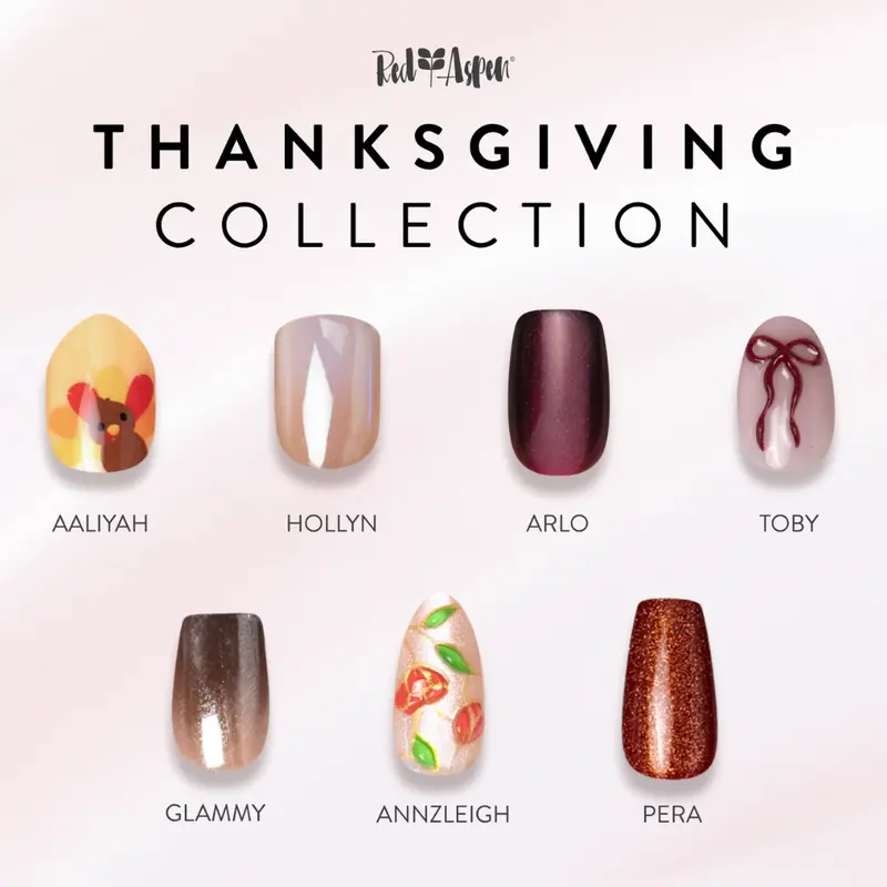 Red Aspen Thanksgiving Press On Nails Collection Salon-Quality Damage-Free 2-Week Wear Nail Dashes