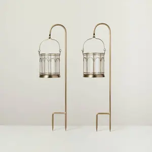 2ct Outdoor Stake LED Candle Lantern Antique Brass Finish - Hearth & Hand with Magnolia