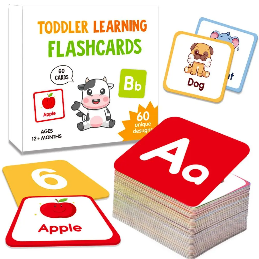 Kids' Multicolor Paper Educational Flash Cards - Cartoon-Themed Cognitive Development Tools for Toddler Learning, Alphabet, Shapes, Animals & English Early Childhood Enlightenment