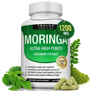 Toplux Moringa Capsules - 1200mg, 100% Pure Moringa Leaf Powder, Natural Herbal Healthcare Supplement for Immune Support, Digestive & Gut Health, 90 Count