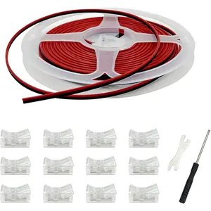 12 Pack 8mm Cob Led Strip Light Connectors 2 Pin, Led Strip to Wire Solderless Transparent Track Lighting Adapter Connection with 6M/19.68ft Led Wire Extension  for White Led Tape 12/24V