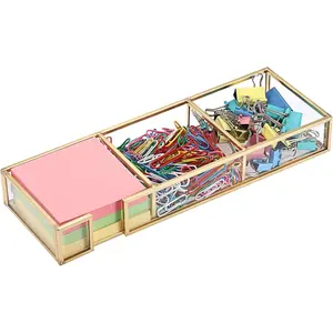 3 In 1 3x3 Inch Sticky Note Holder, Elegant Post It Note Dispenser Paper Clip Holder with Non-Slip Pads Clear Notepad Holder for Desk Organization Planning, Home Office Decor