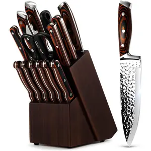 High Carbon Japanese Stainless Steel Knife Set with Self Sharpening Block Wooden Storage Chef Knives Kitchen Utensils Holiday Gift