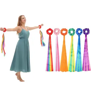 Colorful Streamer Dance Scrunchies, Satin Ribbon Wrist Bands for Stage Performances, Vibrant Accessories for Dancers, Multi-Color Set