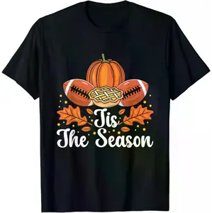Festive Autumn T-Shirt Featuring Thanksgiving Pumpkin Halloween and Football Themes
