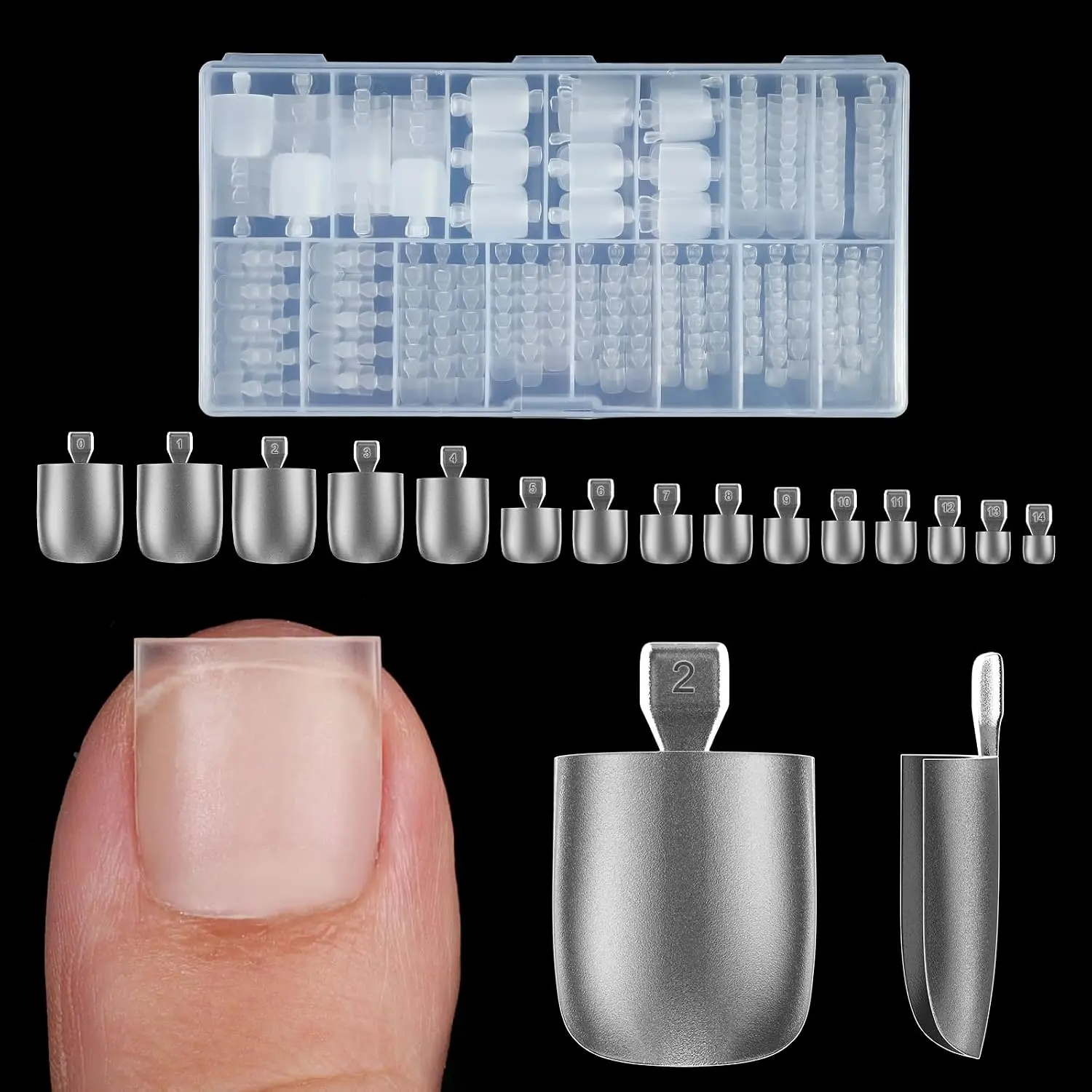 300 Pcs Gel X Square Toe Nail Tips, 15 Sizes Extra Wide Large Full Cover Matte Clear No-file Needed Artificial Nails for DIY Use