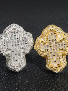 Father's Day Mother's Day Gift Hip Hop Personality Men's Light Luxury Inlaid Chilled Full Diamond Cross Ring Ring Jewelry