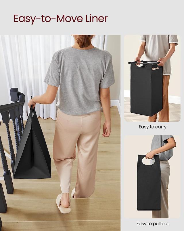 VASAGLE UBLH301B01V1 Laundry Hamper with 3 Removable Bags Metal Frame and Shelf 40L Capacity Ink Black Rustic Brown Dimensions 36.4 x 13 x 28.4 Inches Ideal for Laundry Sorting and Organization