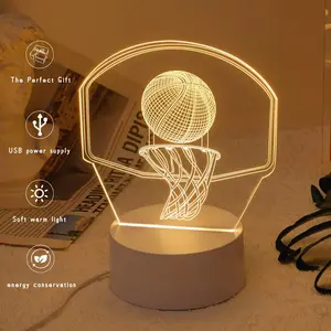 Modern Basketball Hoop 3D Night Light, USB Powered Warm LED Lamp, Tabletop Decor for Bedroom & Office, Indoor Decorative Light, Sports Fan Gift