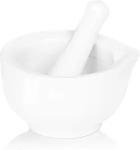Porcelain Small Mortar and Pestle, Ceramic Herb Grinder Pill Crusher Set, 3.3 inch White