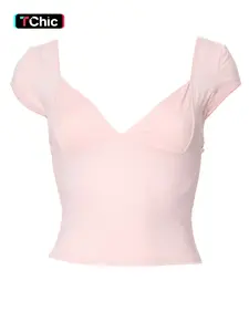 Women's Solid Sweetheart Neck Crop Tee, Casual Cap Sleeve T-Shirt for Outdoor Daily Wear, Ladies Summer Clothes, Summer Outfits 2024