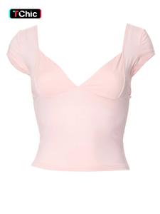 women's solid sweetheart neck crop tee, casual cap sleeve t-shirt for outdoor daily wear, ladies summer clothes, summer outfits 2024, tshirt