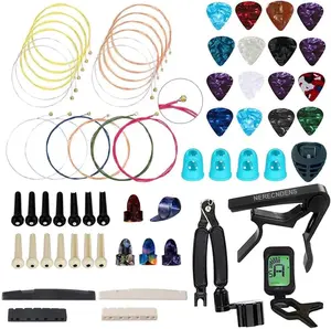 66PCS Guitar Accessories Kit with Acoustic Strings, Picks, Capo, Winder & Cutter, Tuner, and Bones