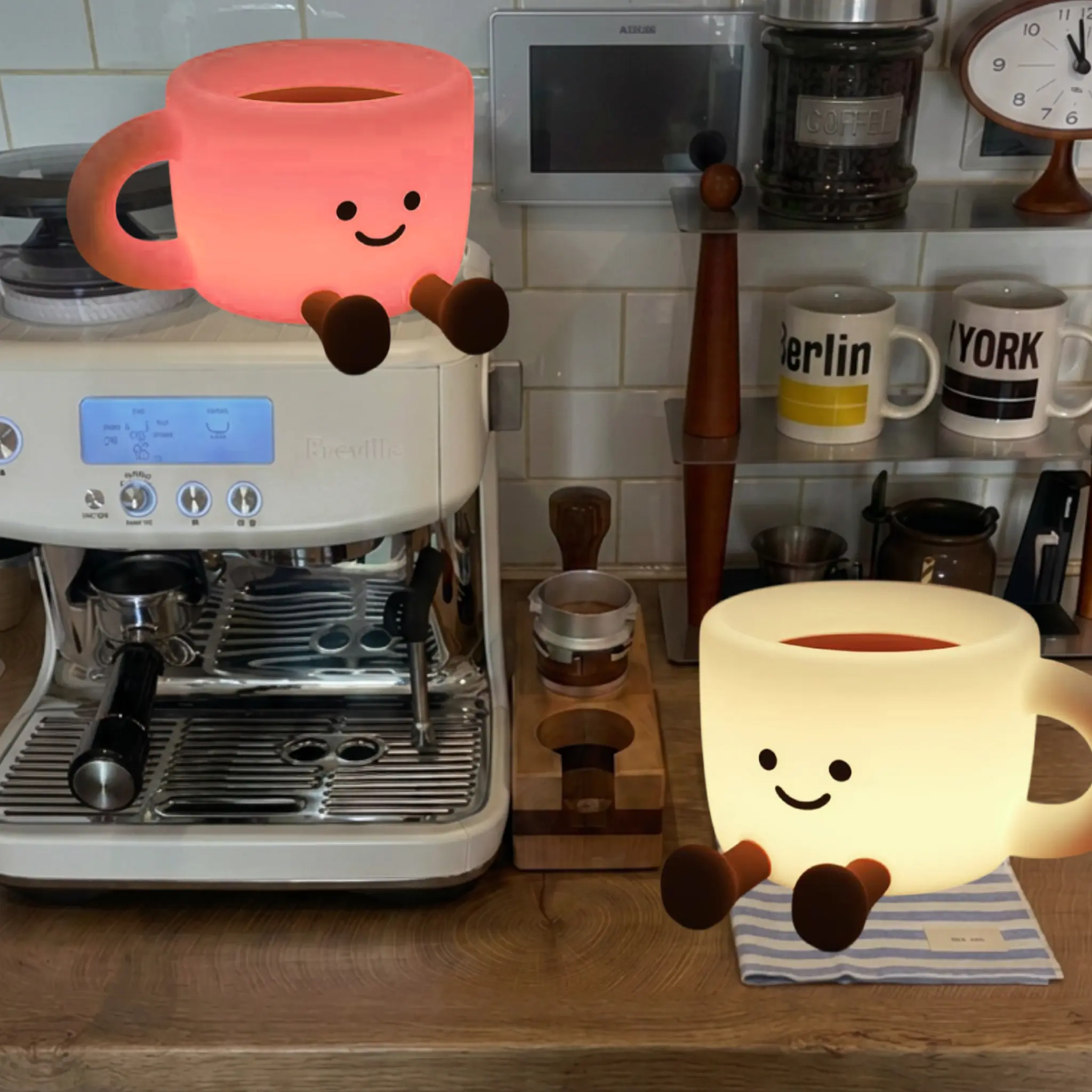 Cute Coffee Cup Silicone Night Light Tap Control 7-Color Bedside Lamp with Phone Holder, USB Rechargeable Squishy Aesthetic Room Decor, Cute Birthday Holiday Gift for Girls Kids Friends