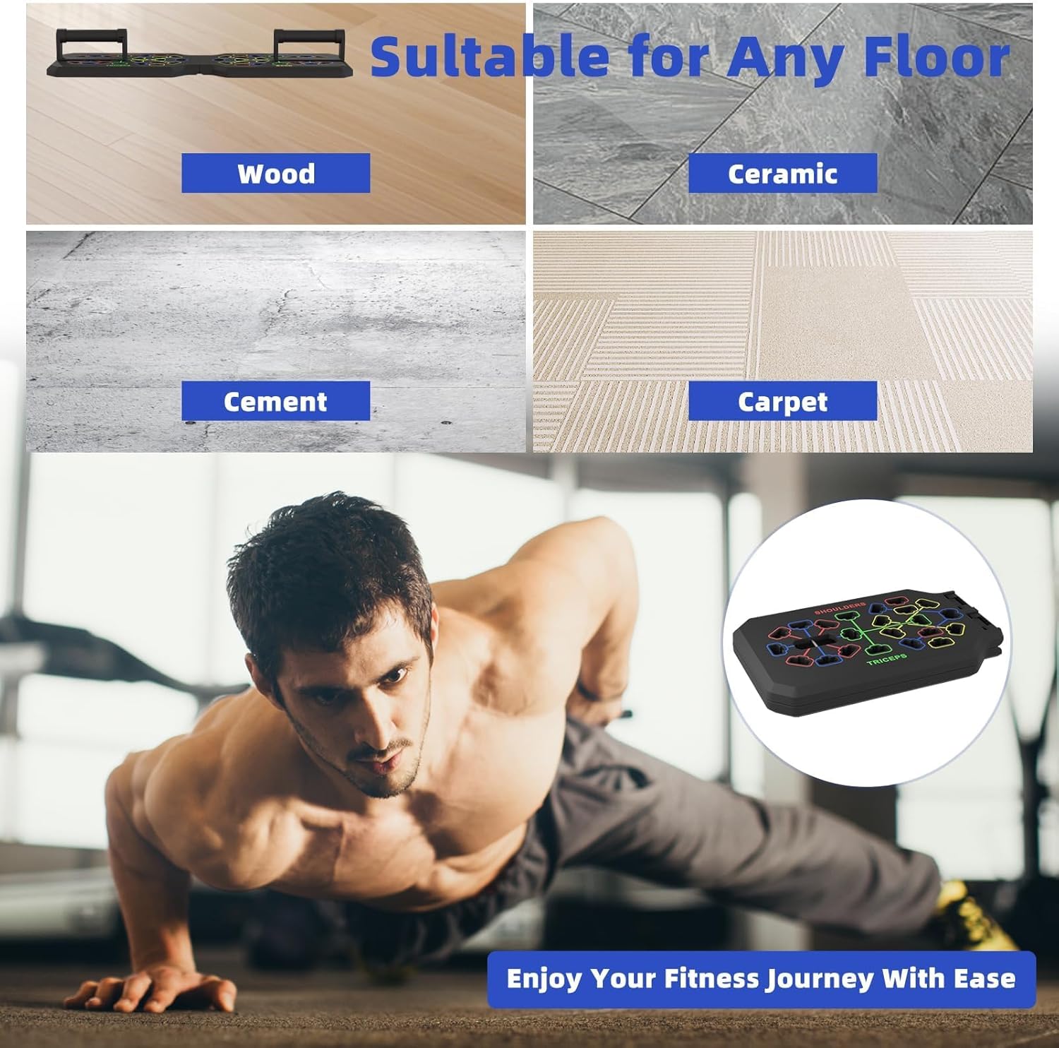 Multifunctional Portable Push Up Board Home Gym Equipment - Anti-Slip Bottom, Compact Easy-Storage Set with Resistance Bands for Chest Workout, Efficient Upper Body Core Training, Multifunctional Workout Station