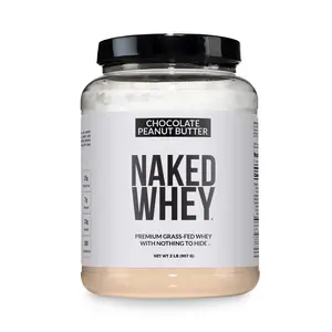 Naked Whey Chocolate Peanut Butter Protein Powder - 2LB Grass-Fed, Non-GMO, No Additives, 25g Protein, 5.9g BCAAs - Only 6 Ingredients