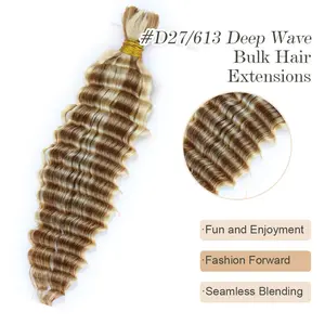 YWIGS #27/613 Human braiding Hair for Boho Braids Bulk Hair Extensions for Braiding Blonde Piano Color Deep Wave Human Hair for Boho