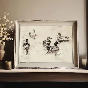 1pc Unframed Sketch Ducks Retro Rustic Horizontal Poster Minimalist Farmhouse Decor Painting Canvas Print Wall Picture For Dorm,Apartment,Bedroom,Living Room,Modern Home Decoration