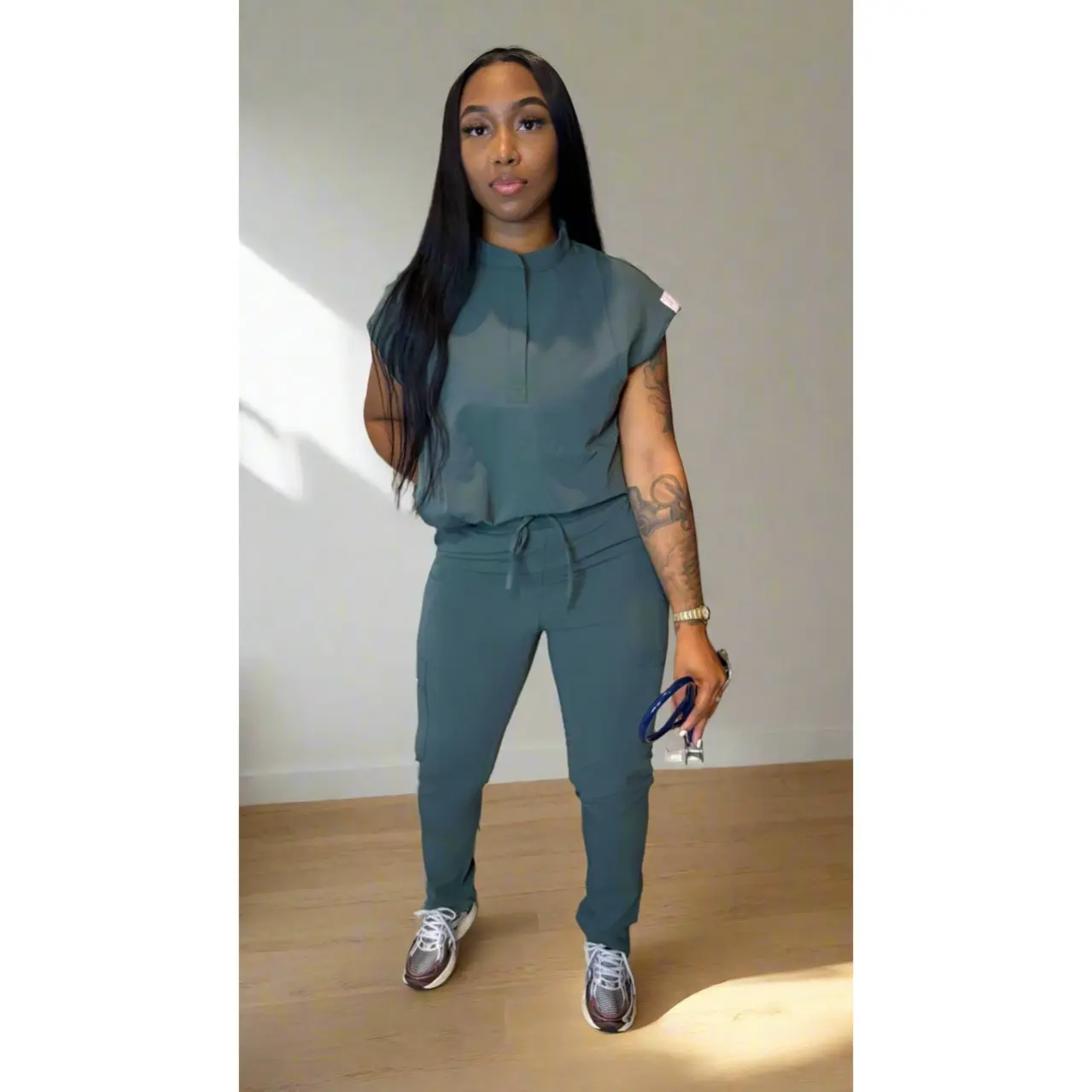 Hunter Green Scrub Set - Short Sleeve Modern Fit with Elastic Waistband & Adjustable Drawstring for Secure Comfort
