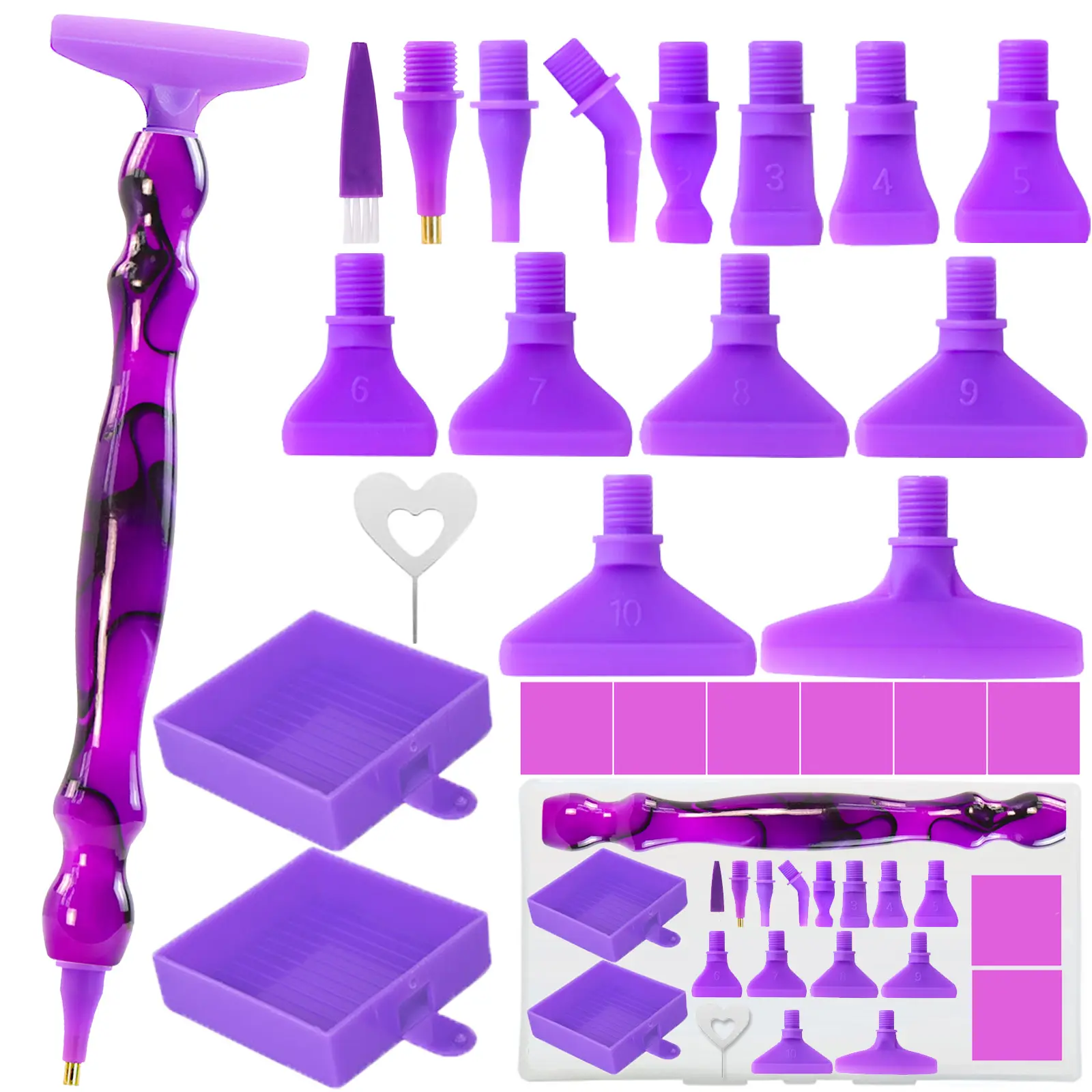 ZYNYXY 25PCS Ergonomic Diamond Art Pens Kits, Resin Diamond Painting Pen with Multifunctional Plastic Screw Thread Tips for 5D Diamond Painting (Black Stripe Purple)