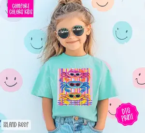 Striped Crab Trio Comfort Colors Tshirt, Trendy Tee for Kids