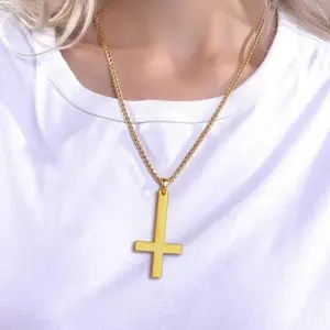U7 Simple Upside Down Cross Pendant Inverted Cross Necklace