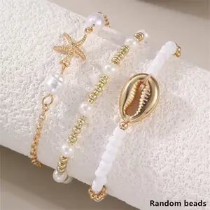 September Laurel Women's Boho Style Starfish & Shell Decor Anklet, Fashionable Beaded Anklet for Beach Party Vacation, Elegant All-match Fashion Accessories for Daily Wear, Trendy Jewellery Accessories