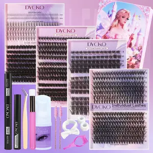 Dycko DIY Cluster Eyelash Extension Kit 13Pcs, D Curl 3D Natural Dense Individual Lashes, Long-Lasting Waterproof Lash Set with Bond & Tools