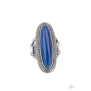 Stone Healer - Blue Stone Silver Oblong Ring - Paparazzi
