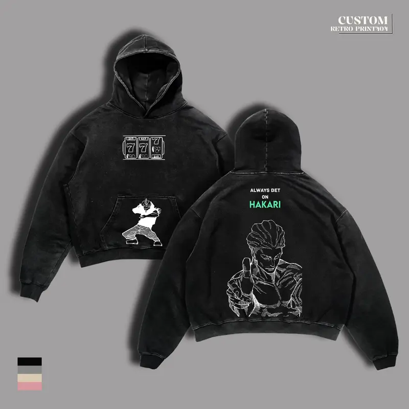 Hakari Kinji JJK Anime Double Printed Vintage Washed T-Shirt & Hoodie, Unisex Oversize Heavyweight Cotton Streetwear for Anime Fans and Lovers