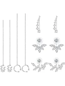 5 Pairs Rose Golden Silvery Minimalist Earring Set for Women Men Chain Threader Wrap Tassel Ear Cuffs Ear Climbers Lotus Flower Jackets Sleek Understated Style Lightweight Skin-Friendly for Daily Wear Work Dates Various Casual Formal Occasions