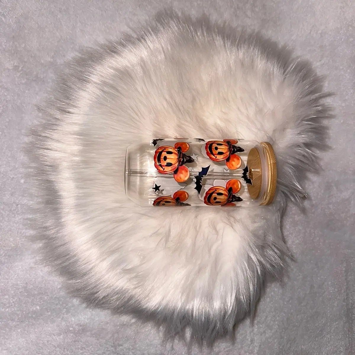 Pumpkin Mickey 16oz glass cans