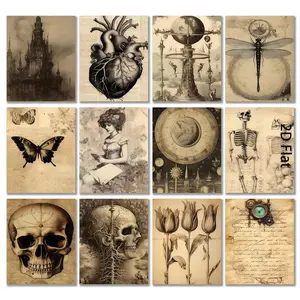 12 Gothic Art Prints, Vintage Anatomical and Botanical Sketches, Dark Academia Wall Decor, Gothic Room Decoration