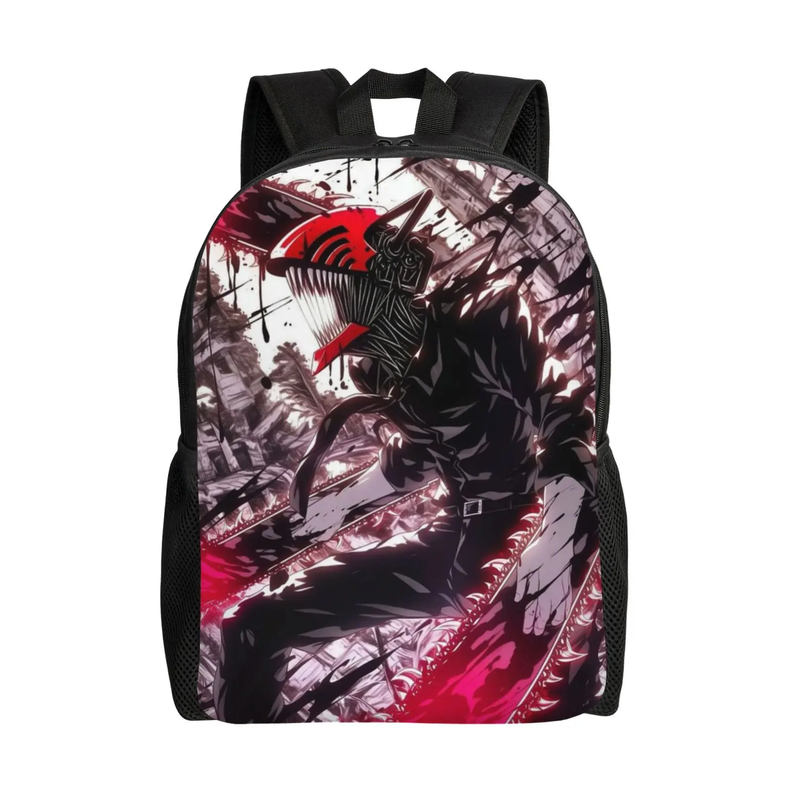 Chainsaw Man Anime Print Backpack, Large Capacity 17-Inch Shockproof Laptop Bag with Padded Straps for School & Travel