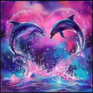 Dolphin Pattern DIY Diamond Arts Colorful Painting Kit without Frame, 5D Diamond Pattern Design Diamond Arts Colorful Painting Kit, Wall Art Decor for Home Living Room Bedroom, Diamond Painting Kits