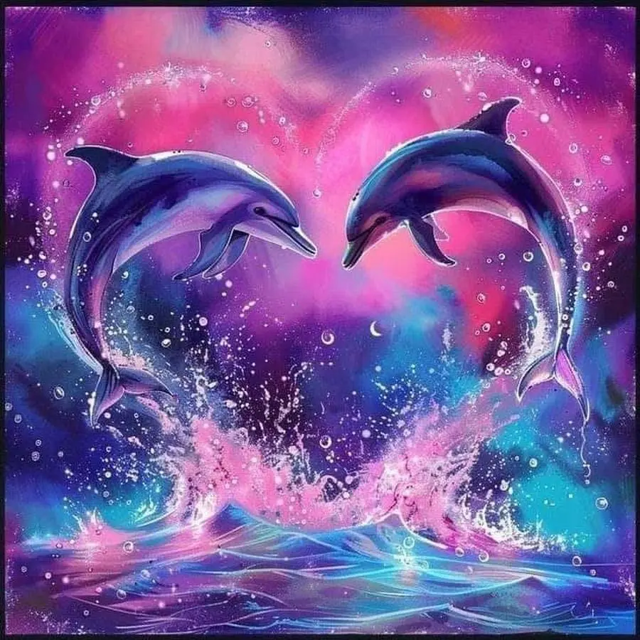 Dolphin Pattern DIY Diamond Arts Colorful Painting Kit without Frame, 5D Diamond Pattern Design Diamond Arts Colorful Painting Kit, Wall Art Decor for Home Living Room Bedroom, Diamond Painting Kits