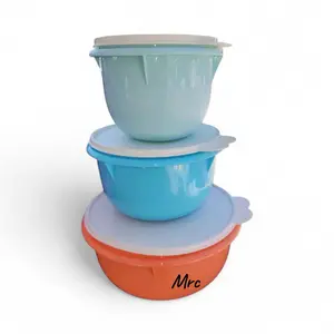 Mrc Mucho Bowl Set Includes Three Colorful Bowls with Lids for Mixing and Storage in Blue Orange and Green
