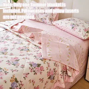 Lightweight Dual-Sided Floral Summer Quilt, Breathable Cool Soft Air Conditioning Blanket, Multi-Color Options, Bedding Sofa Cover