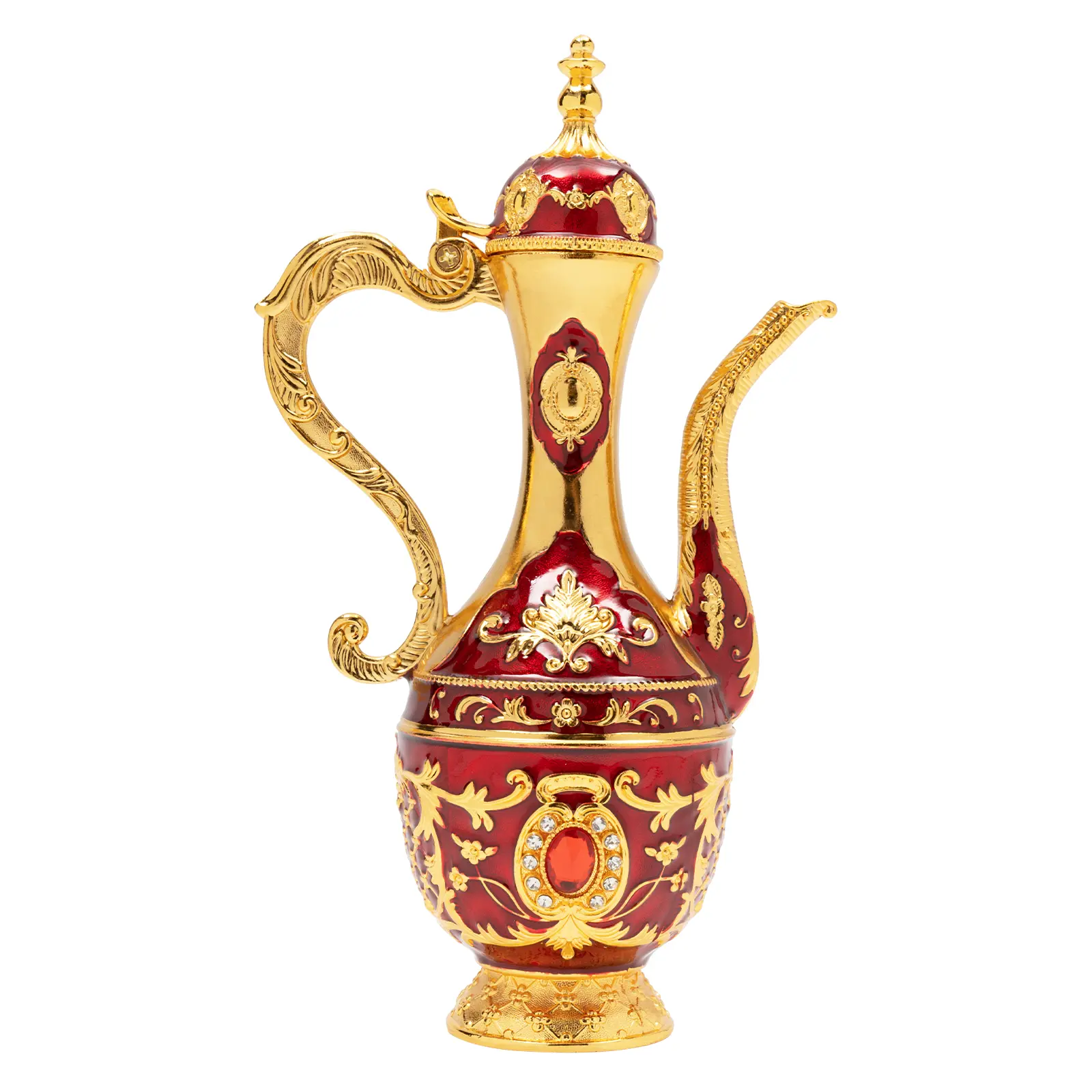 Antique Turkish Tea Set with Plant Accent, 6x250ml Cups, Zinc Alloy Teapot, Tray, Red-Blue-Silver Design, Premium Easy-Care Material, Home & Restaurant Use, Luxury Wedding Supply